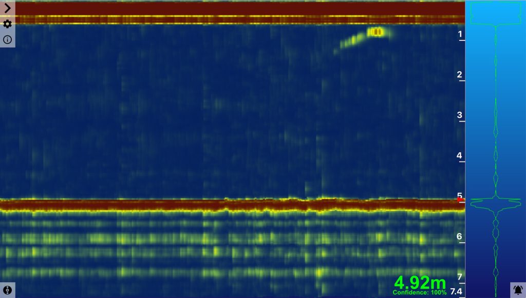 A ping viewer interface shows a visual representation of a radio signal on a computer screen.