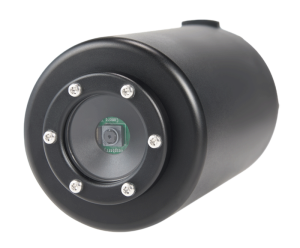 Rpi Underwater Open Source AI Camera with waterproof enclosure for marine research and underwater robotics. Front View Closeup