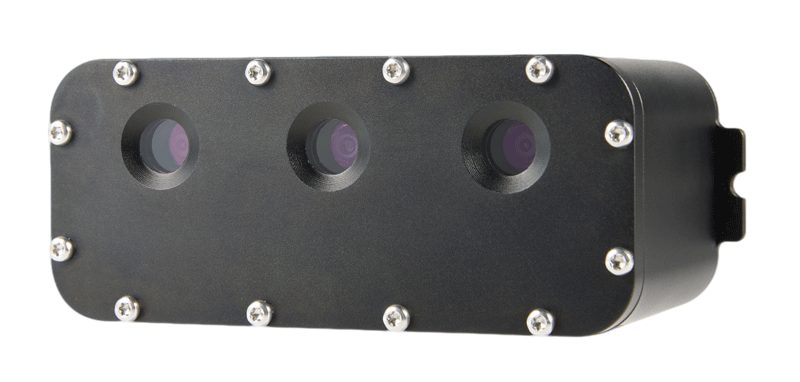 Underwater OAK-D Triple-Lens Depth AI Camera in waterproof housing - Close Front View