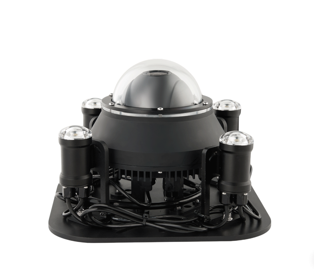 Underwater 360° Total Vision PTZ Camera with integrated LED lights for omnidirectional monitoring - Side View