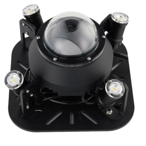 Underwater 360° Total Vision PTZ Camera with integrated LED lights for omnidirectional monitoring - High Angle Front View